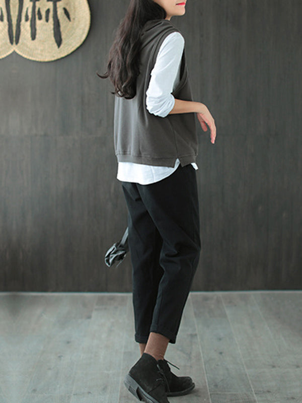 Artistic Retro Solid Hooded Vest