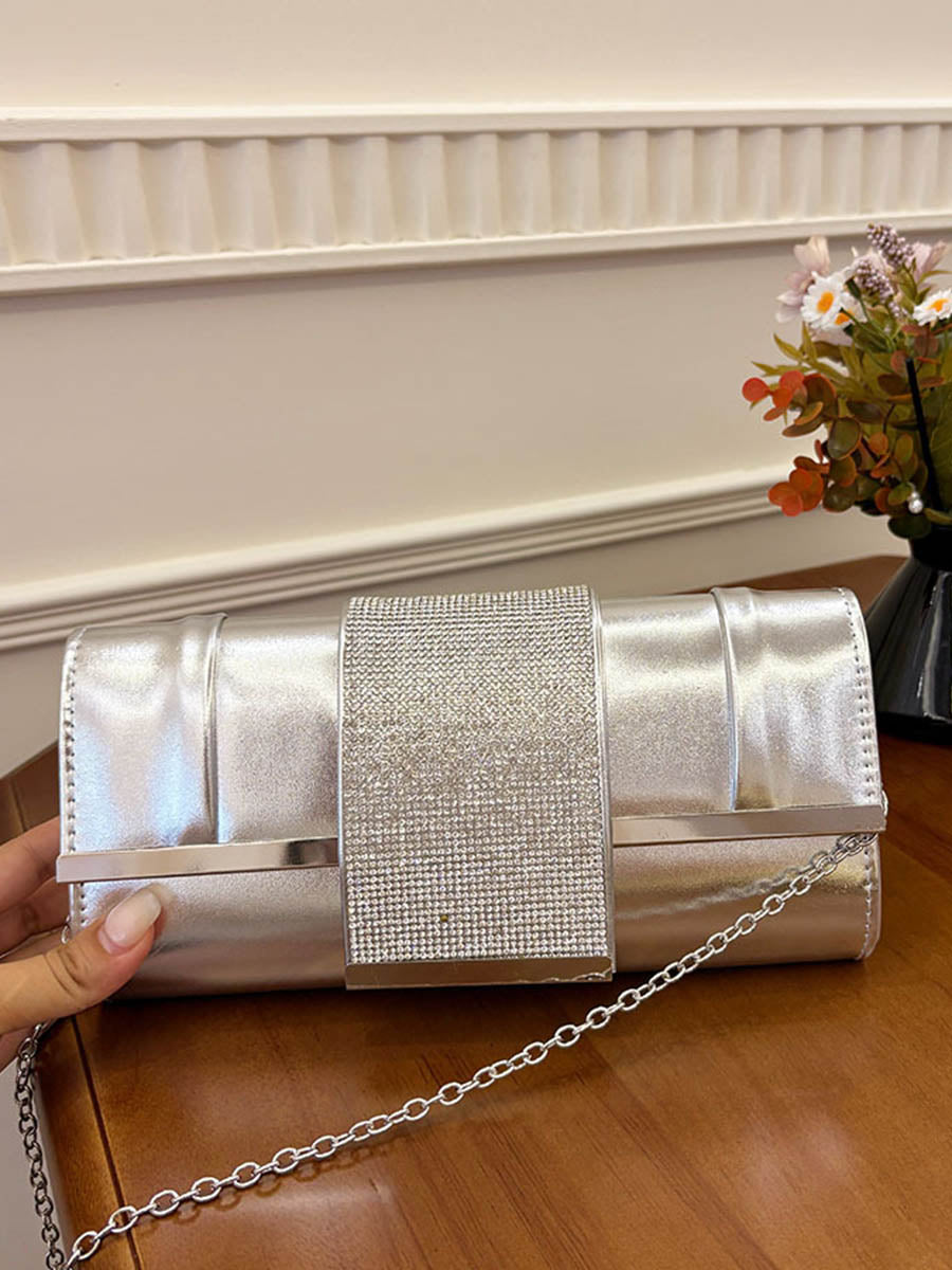 Solid Color Rhinestone Geometric Chains Handbags
