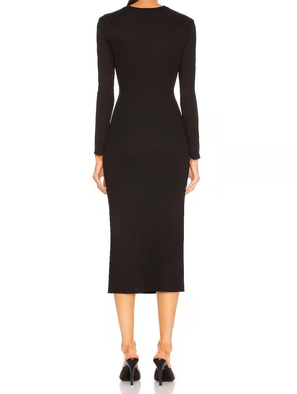 ADELAIDA Long Sleeve Cut Out Rings Bandage Dress