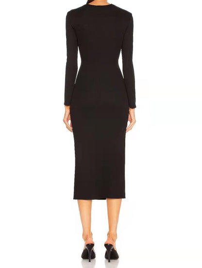 ADELAIDA Long Sleeve Cut Out Rings Bandage Dress