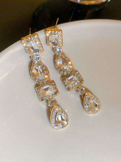 Rhine Stones Split-Joint Water Drop Earrings Accessories