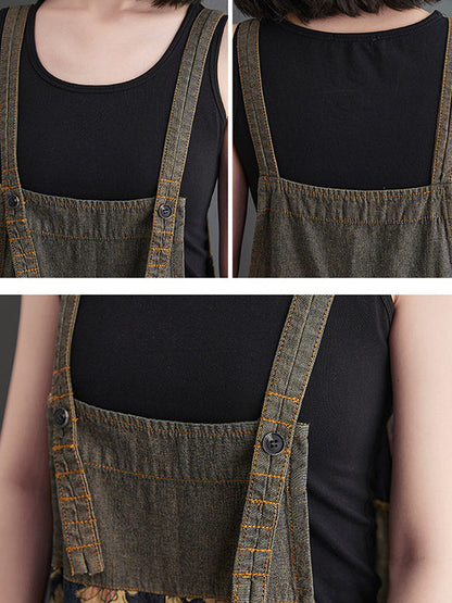 Oversize Wide Leg Floral Printed Split-Joint Overalls