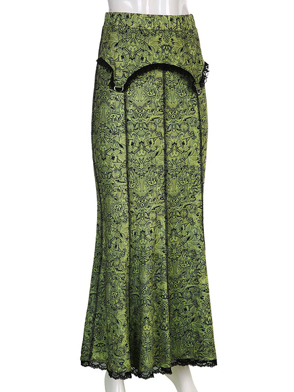 High Waisted Mermaid Elasticity Floral Printed Split-Joint Skirts