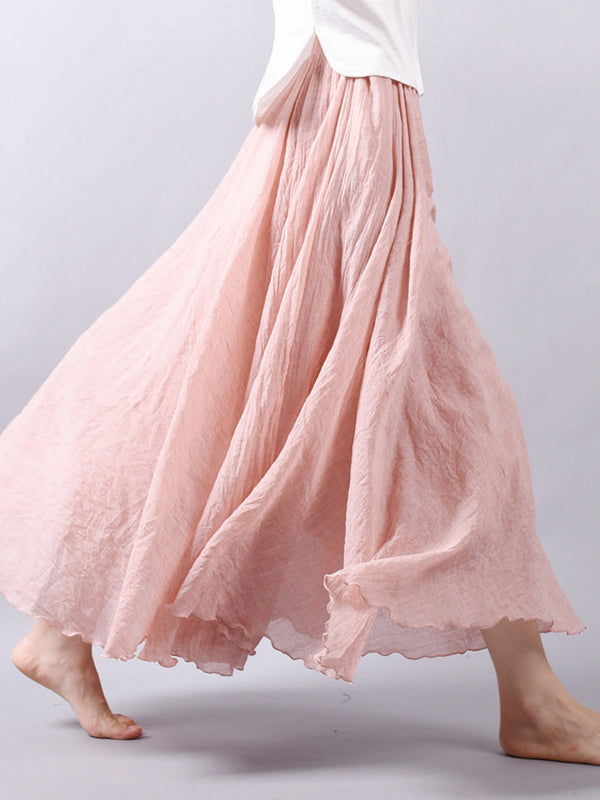 Casual A-Line Elastic Waist Solid Color Skirts LIGHT PINK
