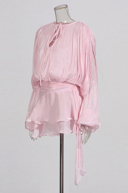 Beryl Pleated Ruffle Hem Mini Dress