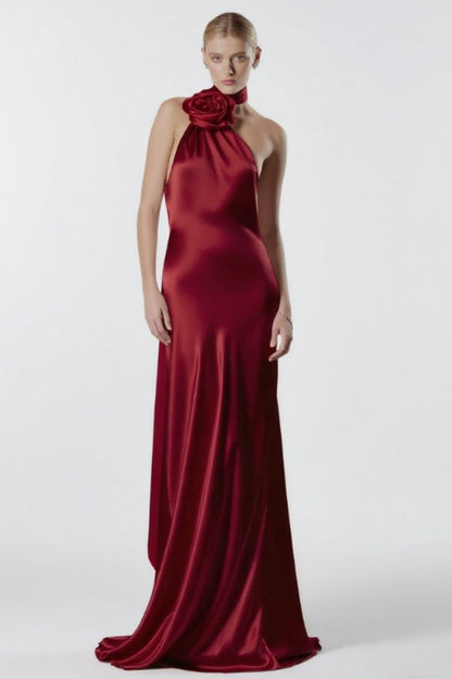 Verna Halter Floral Maxi Satin Dress