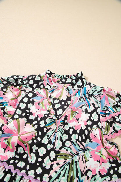 Leopard Floral Print Wavy Embellished Mini Dress