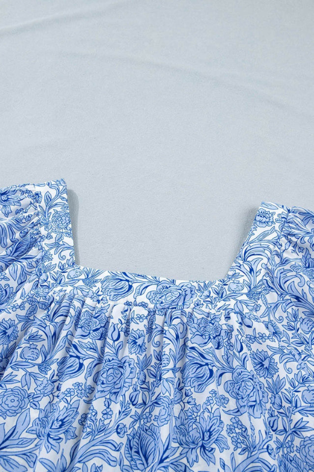 Floral Square Neck Puff Sleeve Blouse