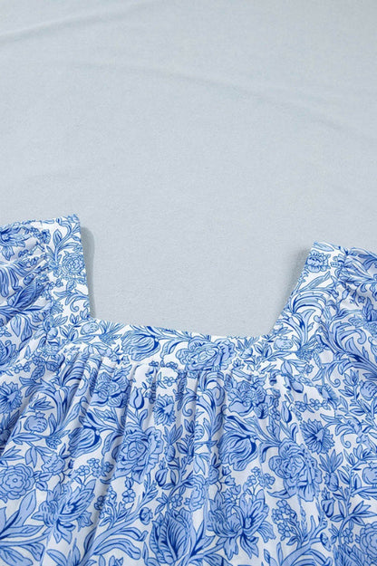 Floral Square Neck Puff Sleeve Blouse