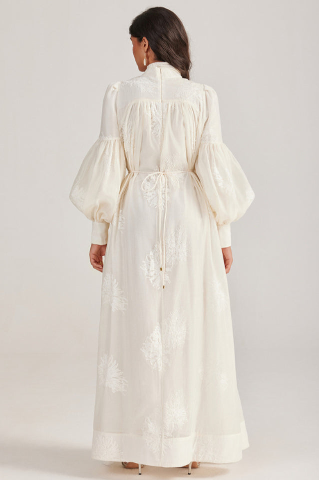 Embroidered Lace-Up Maxi Dress