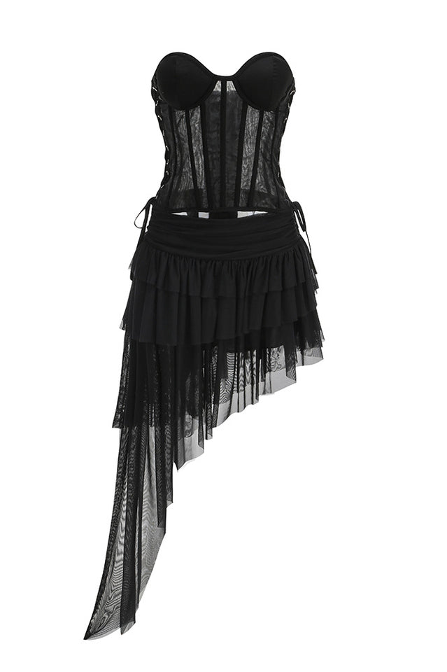Corset Top & Irregular Mesh Skirt