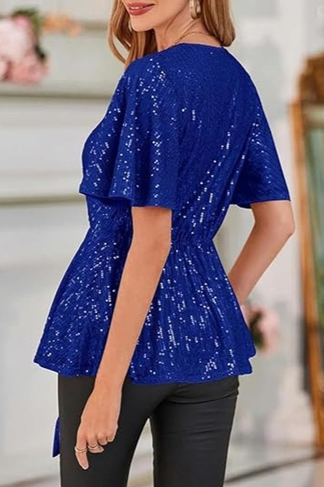 GRACE KARIN Sequin Ruffle Top