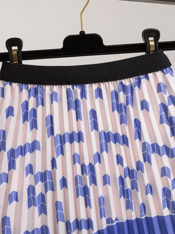 Urban Multi-Colored Printed High Waisted Pleated Skirt