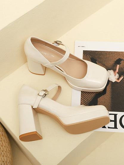 Shallow Cut Square-Toe Mary Janes Pumps OFF WHITE