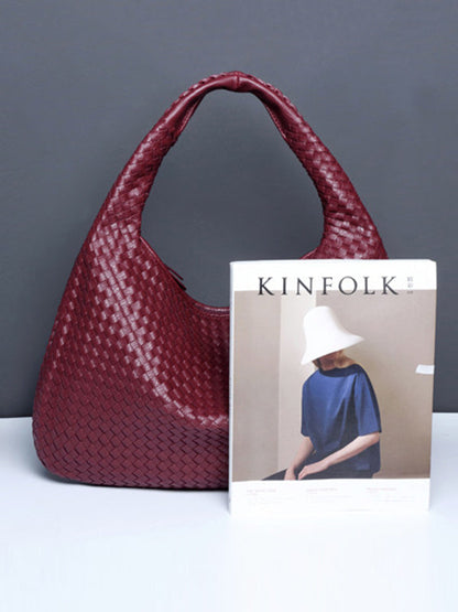 Geometric Solid Color Split-Joint Woven Zipper Bags Handbags