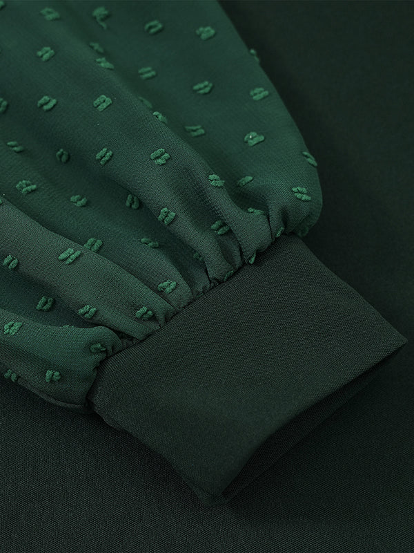 A-Line Long Sleeves Gauze Pleated Split-Joint V-Neck Midi Dresses