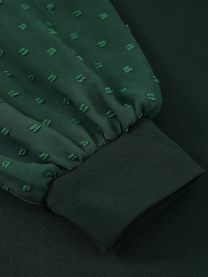 A-Line Long Sleeves Gauze Pleated Split-Joint V-Neck Midi Dresses