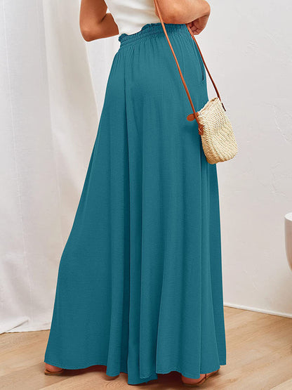 High Waisted Loose Drawstring Elasticity Pleated Pockets Solid Color Pants Trousers