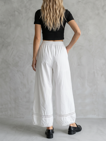 High Waisted Wide Leg Drawstring Elasticity Hollow Pockets Solid Color Split-Joint Pants Trousers