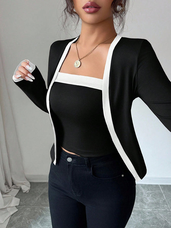 Long Sleeves Solid Color Split-Joint Collarless Two Pieces Set