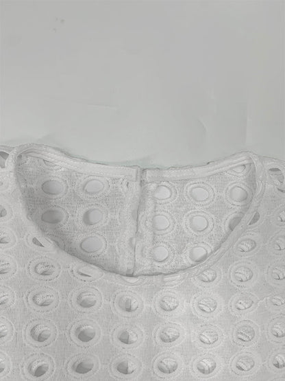 High-Low Loose Embroidered Solid Color Round-Neck Vest Top