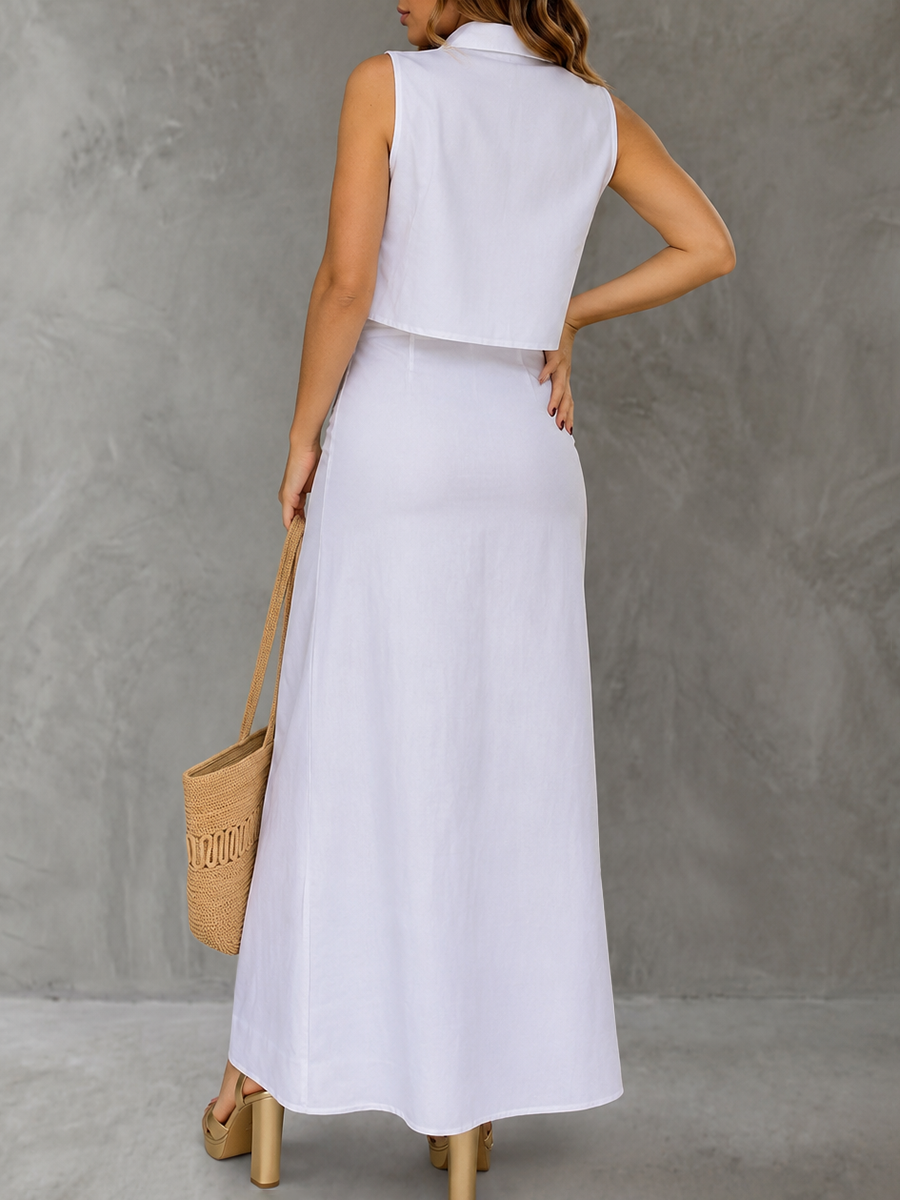 High Waisted Loose Buttoned Solid Color Split-Side Skirts