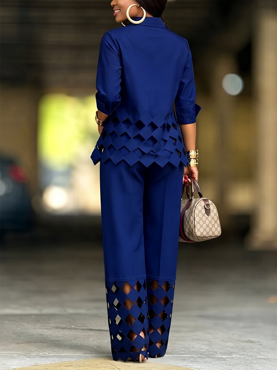 Solid Color Pockets Hollow Wide Leg Loose Trousers Pants