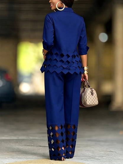 Solid Color Pockets Hollow Wide Leg Loose Trousers Pants