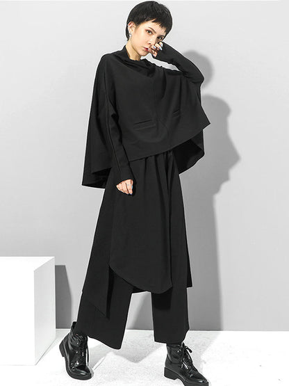 Unregelmäßige, elastische Taille, weites Bein, einfarbige Hose 