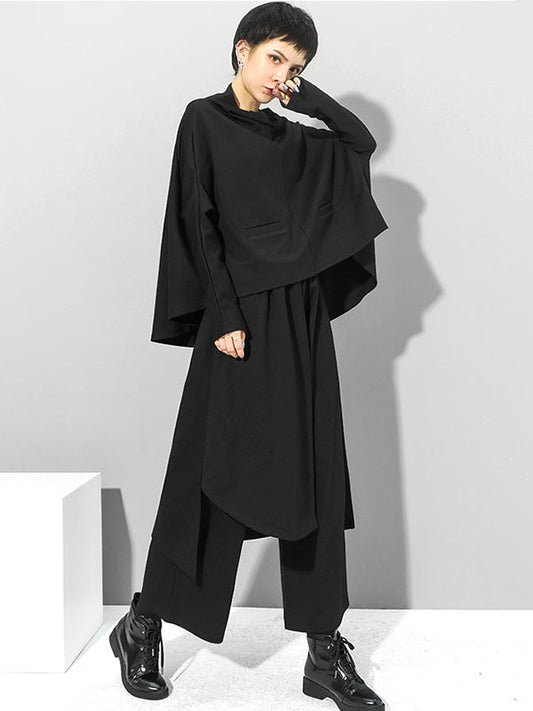 Unregelmäßige, elastische Taille, weites Bein, einfarbige Hose 