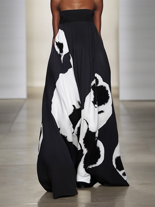 A-Linien-Maxikleider mit lockerem, plissiertem Muster und Schlitz 