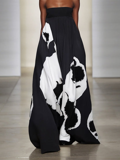 A-Linien-Maxikleider mit lockerem, plissiertem Muster und Schlitz 