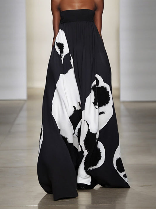 A-Line Loose Pleated Printed Split-Joint Tube Maxi Dresses