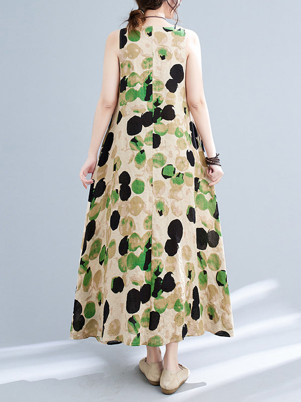 Robe longue ample sans manches à imprimé fendu et col rond 