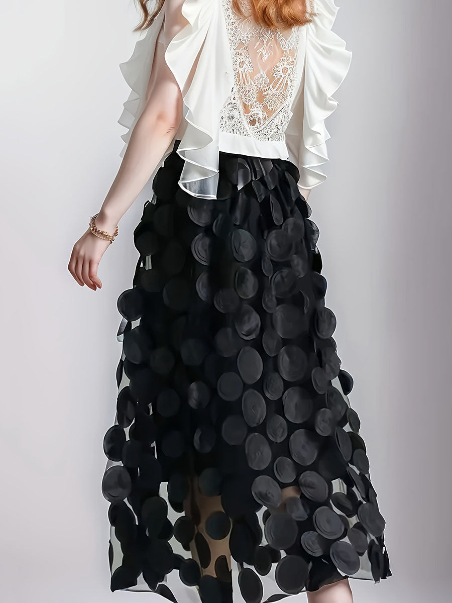 Split-Joint Solid Color See-Through Polka-Dot Plus Size Loose Skirts
