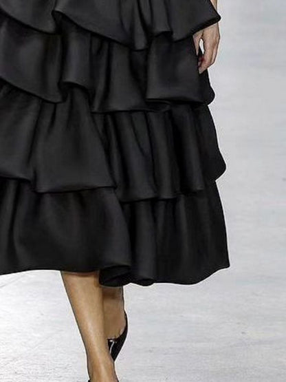 A-line Loose Falbala Layered Solid Color Skirts Bottoms