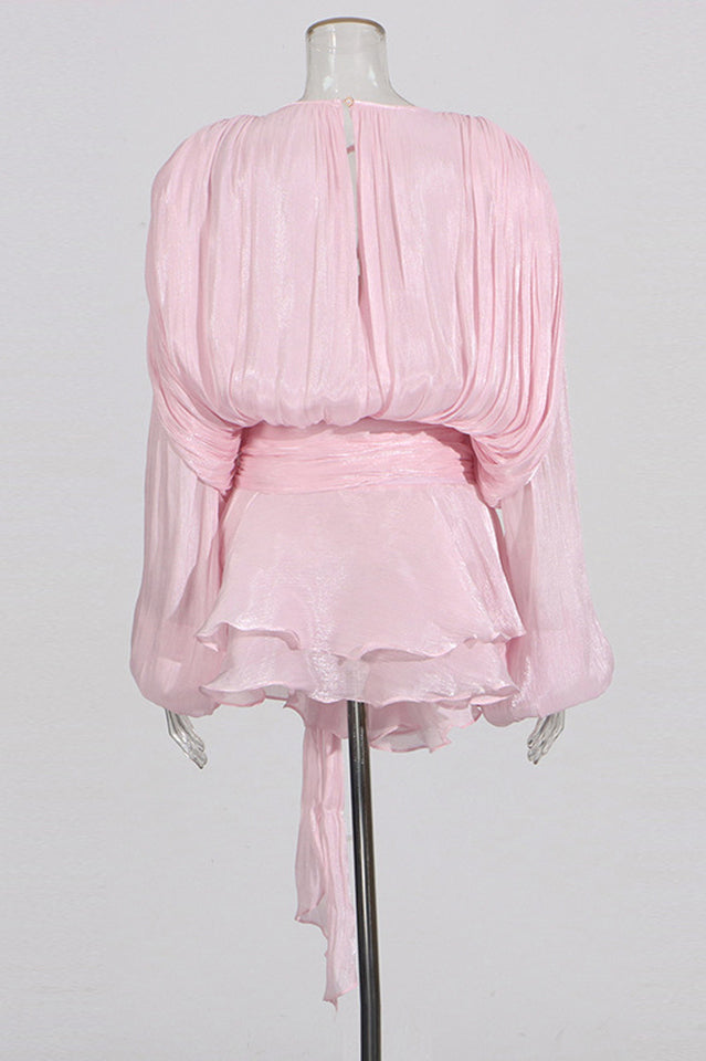 Beryl Pleated Ruffle Hem Mini Dress
