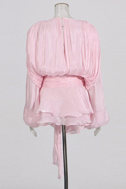 Beryl Pleated Ruffle Hem Mini Dress