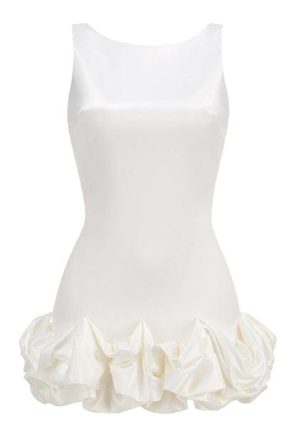 Backless Puff Dress White