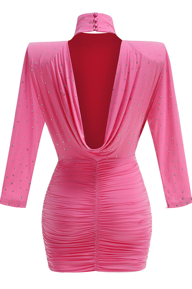 Turtle Crystal Embellished Draped Mini Dress