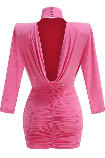 Turtle Crystal Embellished Draped Mini Dress