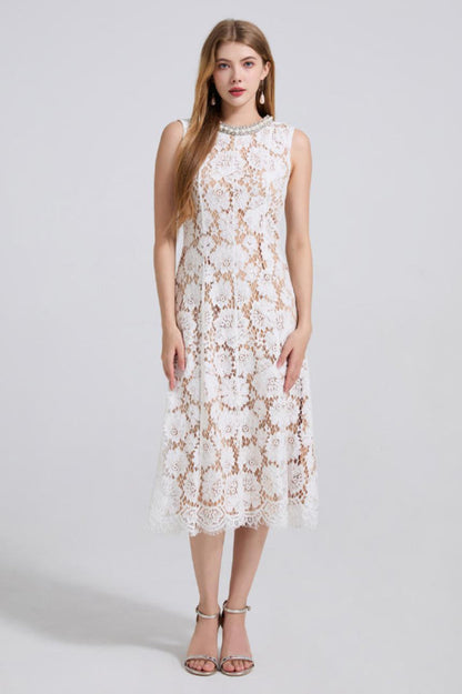 Ariana Floral Lace Sleeveless Midi Dress