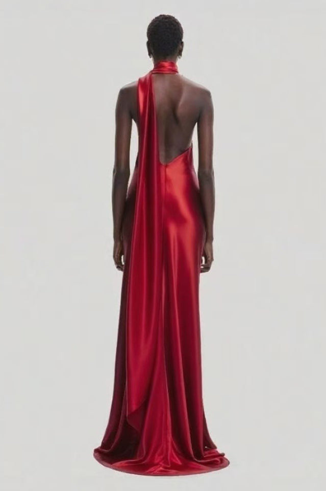 Verna Halter Floral Maxi Satin Dress