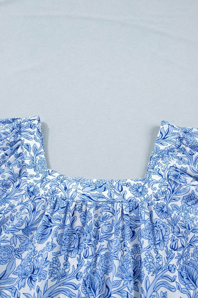 Floral Square Neck Puff Sleeve Blouse