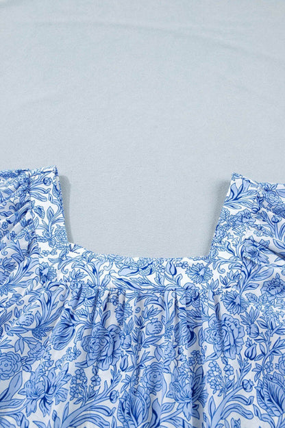 Floral Square Neck Puff Sleeve Blouse