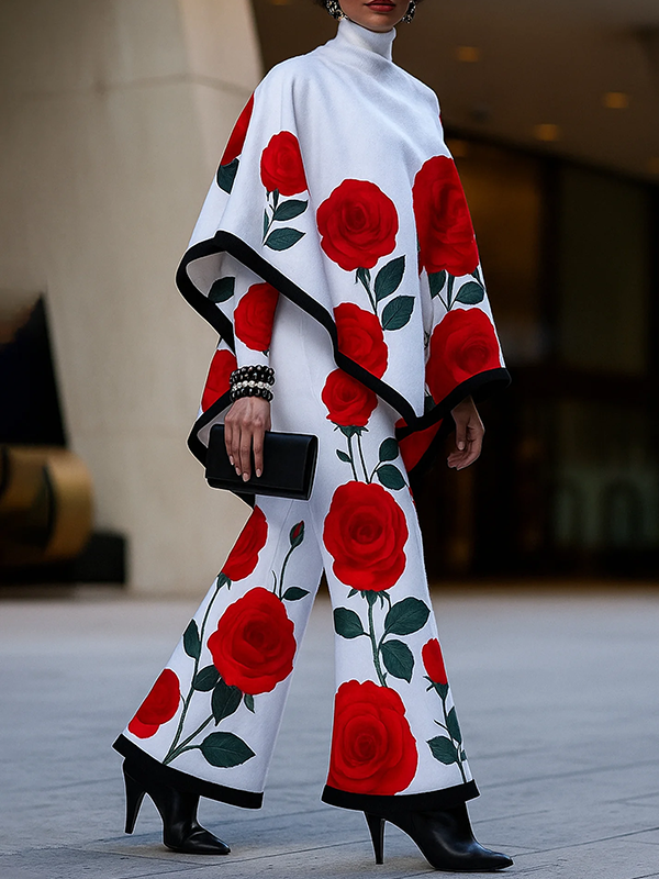 Loose Wide Leg Flower Print Casual Pants Bottoms Trousers