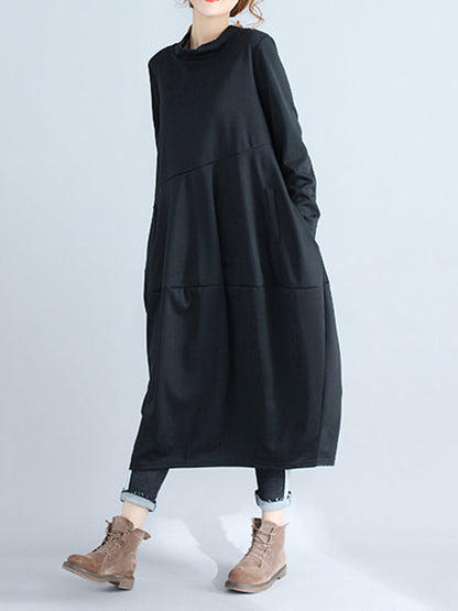 Casual Loose Plus Size Solid Color Hooded Midi Dresses