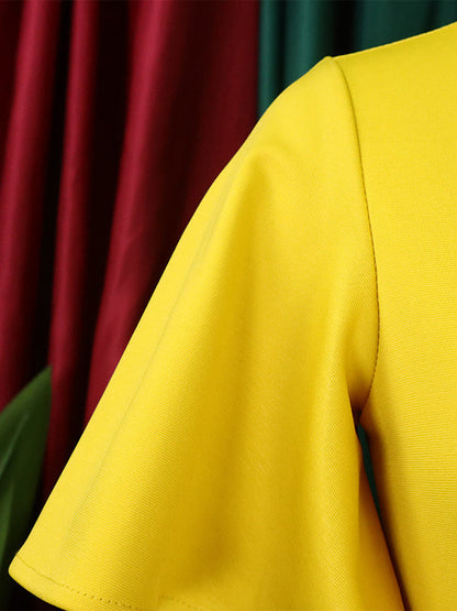 Irregular Clipping Plus Size Belted Solid Color Round-Neck Midi Dresses