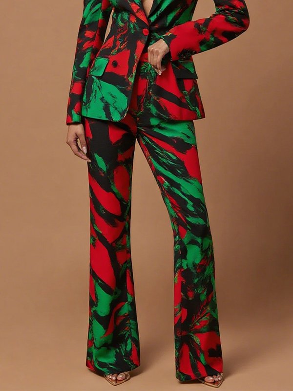 High Waisted Contrast Color Pockets Suit Pants