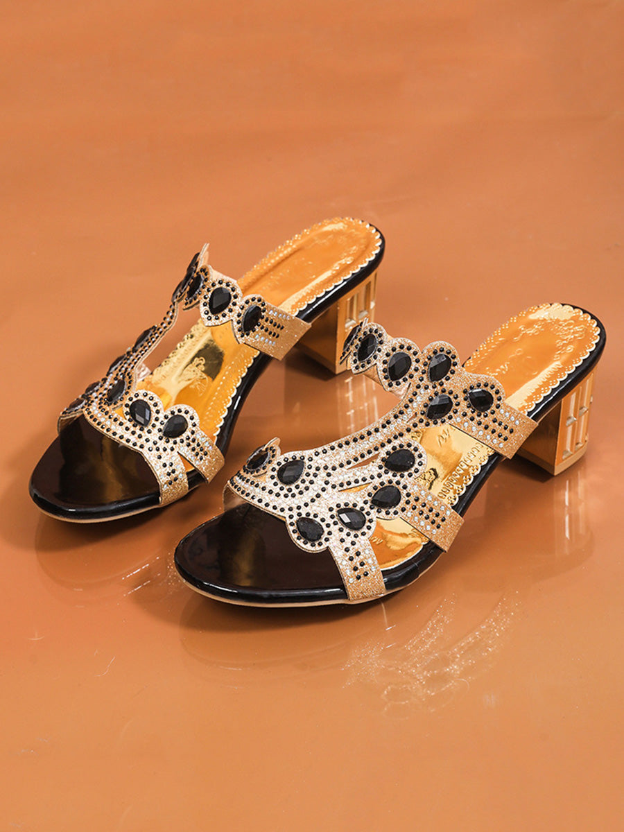 Square Open Toe Rhinestone Pumps